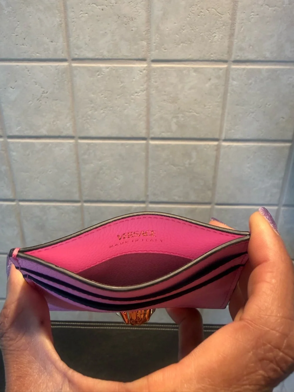 Versace La Medusa Pink Leather Cardholder / Wallet, NWOT - Picture 6 of 9